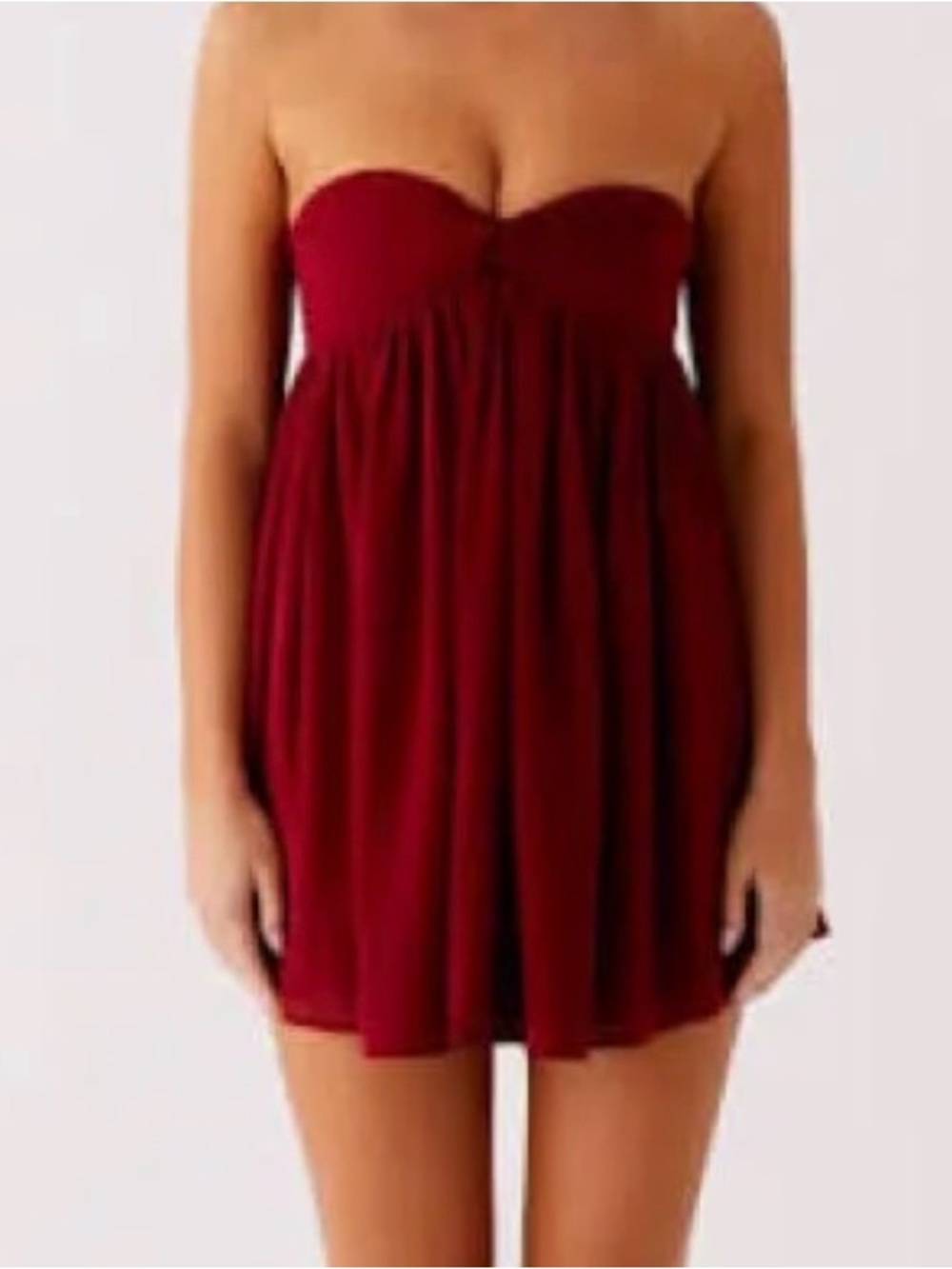 Pepper Mayo Saturn Strapless Burgundy Babydoll Dress